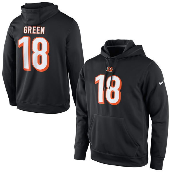 Men Nike Cincinnati Bengals #18 Green Player Pullover Performance Hoodie Black